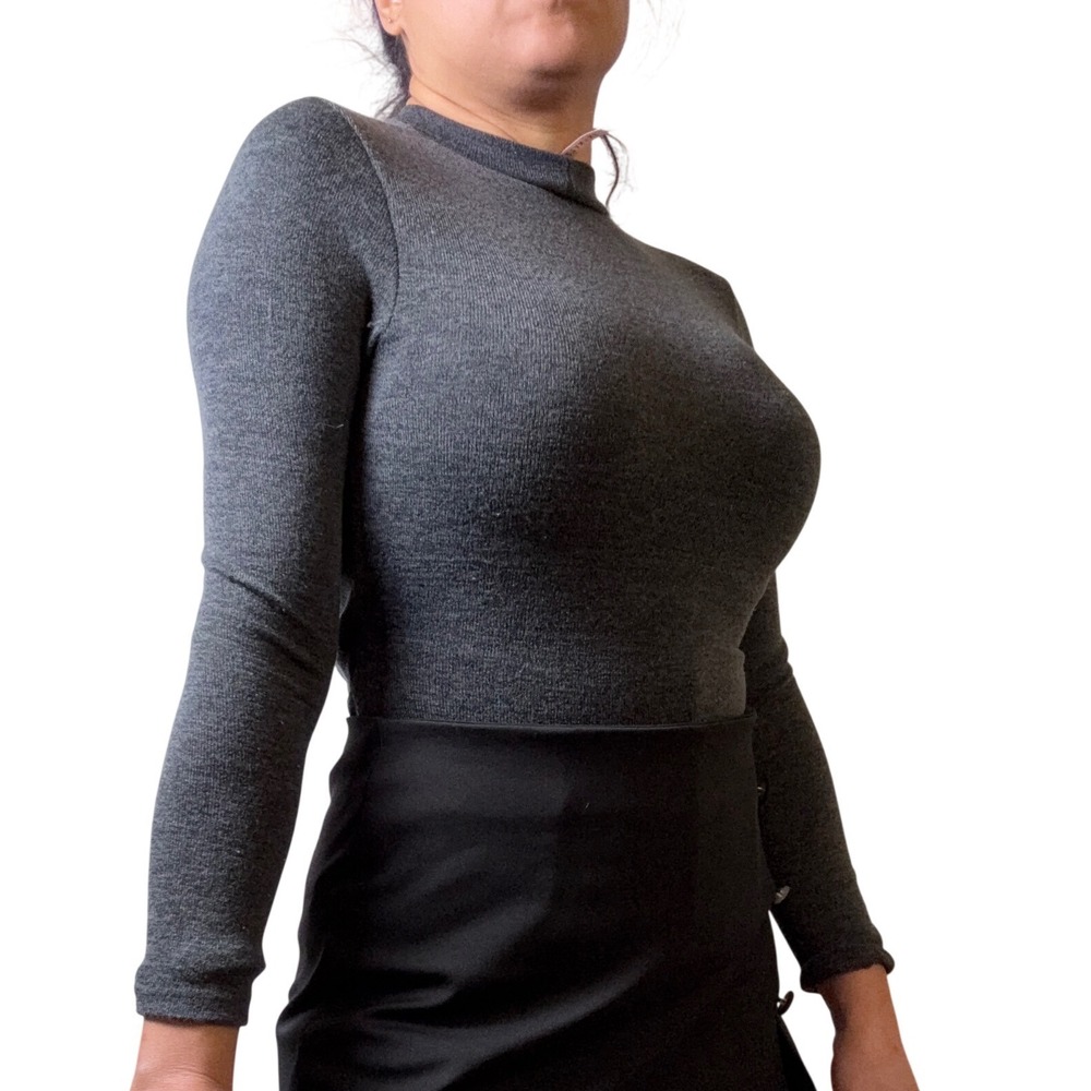 Mezzan7ne Gray Mock Neck Cutout Wrap Long Sleeve Top Womens‎